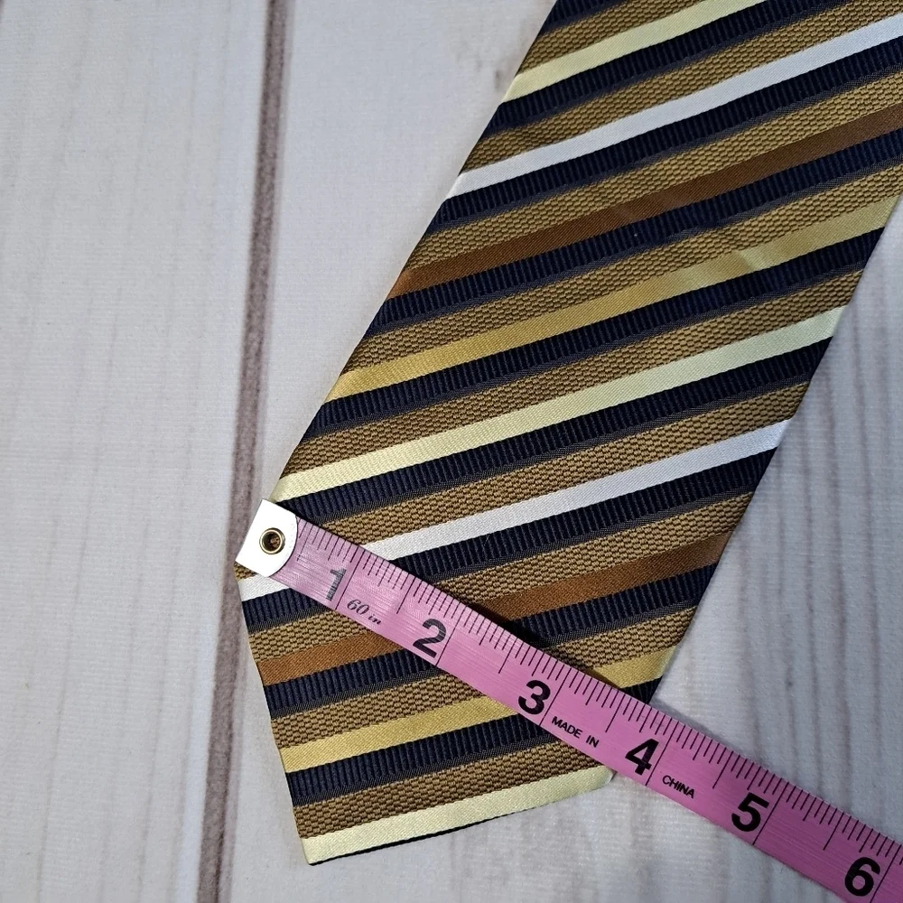 Roberto Villini Couture Gold and Brown Striped Silk Tie